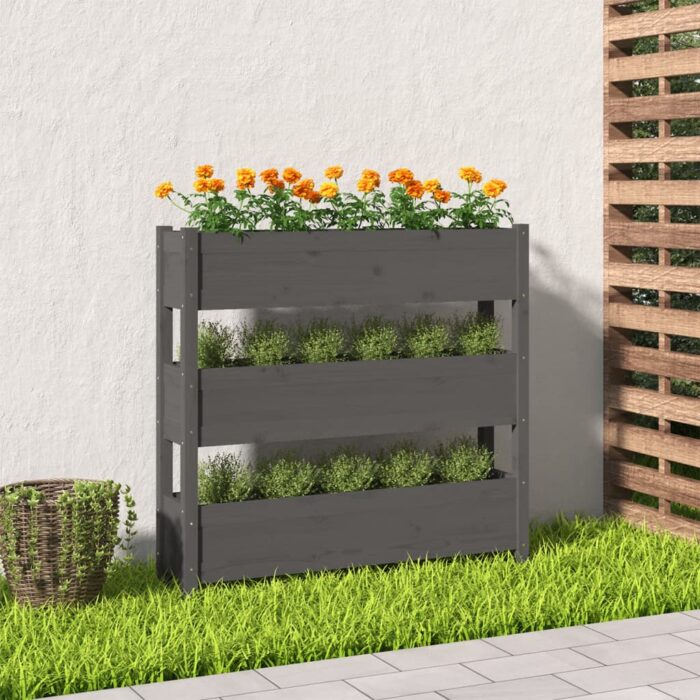 Jardinière Gris 112x25x104,5 cm Bois massif de pin – Image 1