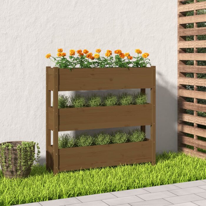 Jardinière Marron miel 112x25x104,5 cm Bois massif de pin – Image 1