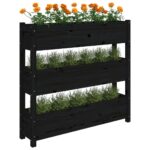 Jardinière Noir 112x25x104,5 cm Bois massif de pin – Image 2