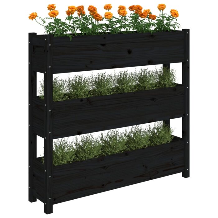 Jardinière Noir 112x25x104,5 cm Bois massif de pin – Image 2