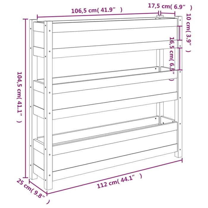 Jardinière Noir 112x25x104,5 cm Bois massif de pin – Image 7