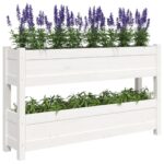 Jardinière Blanc 112x25x66 cm Bois massif de pin – Image 2