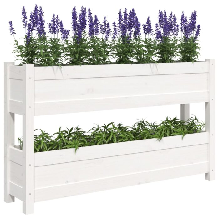 Jardinière Blanc 112x25x66 cm Bois massif de pin – Image 2