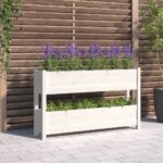 Jardinière Blanc 112x25x66 cm Bois massif de pin