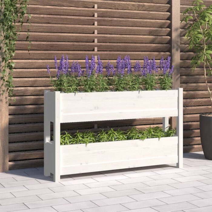 Jardinière Blanc 112x25x66 cm Bois massif de pin – Image 1