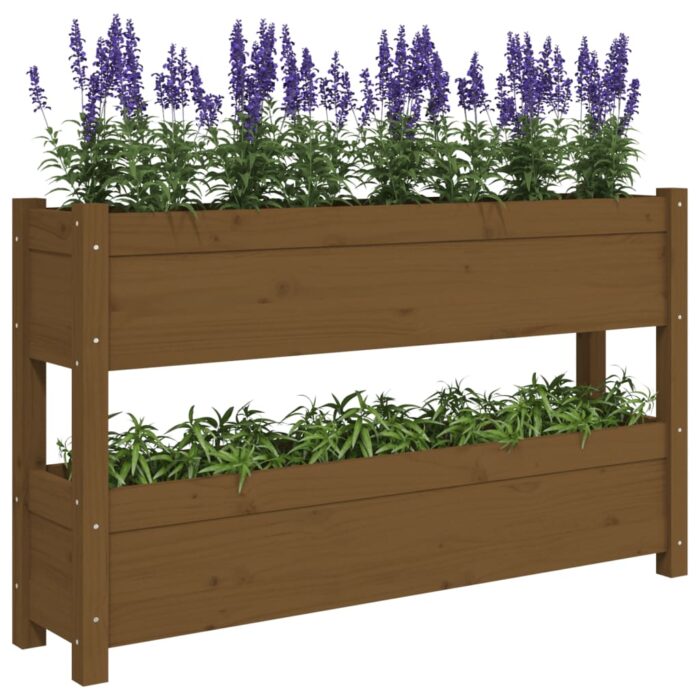 Jardinière Marron miel 112x25x66 cm Bois massif de pin – Image 2