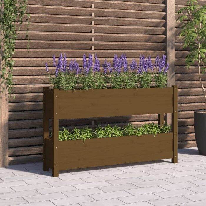 Jardinière Marron miel 112x25x66 cm Bois massif de pin – Image 1