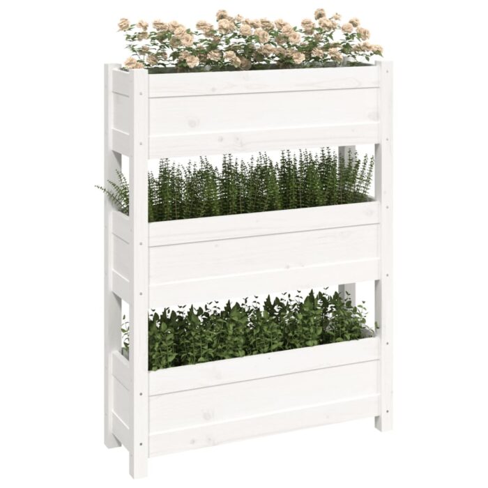 Jardinière Blanc 77x25x104,5 cm Bois massif de pin – Image 2