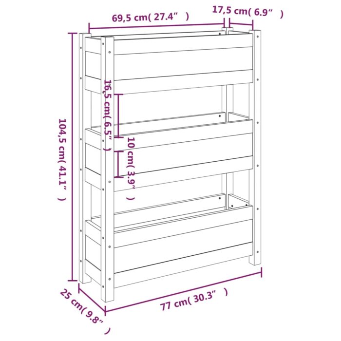 Jardinière Blanc 77x25x104,5 cm Bois massif de pin – Image 7
