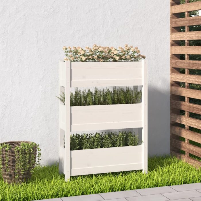 Jardinière Blanc 77x25x104,5 cm Bois massif de pin – Image 1