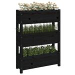 Jardinière Noir 77x25x104,5 cm Bois massif de pin – Image 2