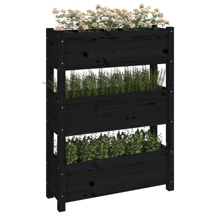 Jardinière Noir 77x25x104,5 cm Bois massif de pin – Image 2