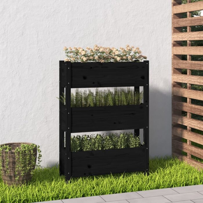Jardinière Noir 77x25x104,5 cm Bois massif de pin – Image 1