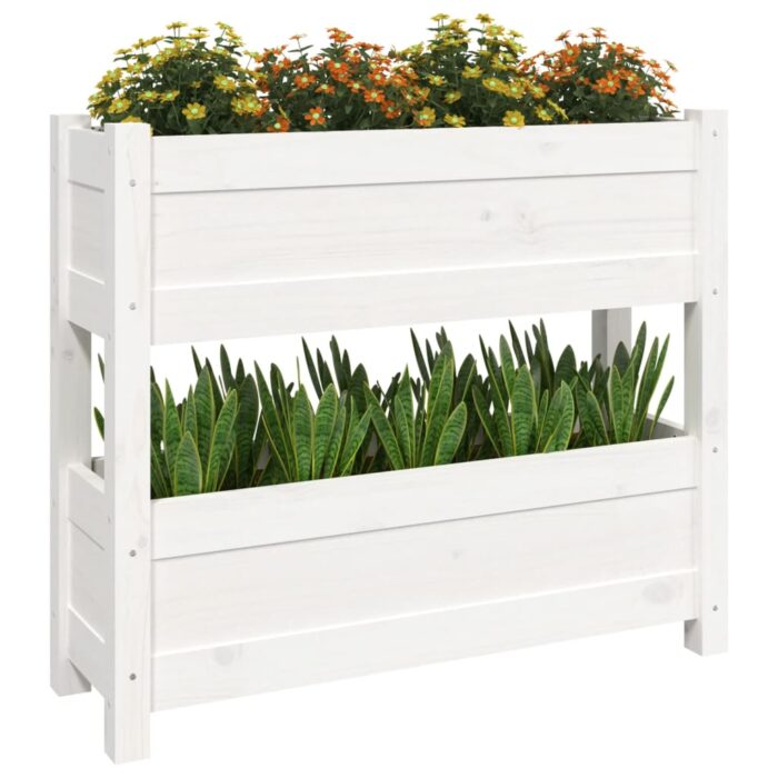 Jardinière Blanc 77x25x66 cm Bois massif de pin – Image 2