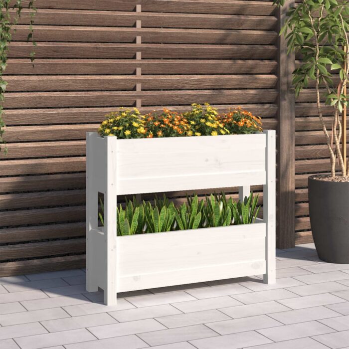 Jardinière Blanc 77x25x66 cm Bois massif de pin – Image 1