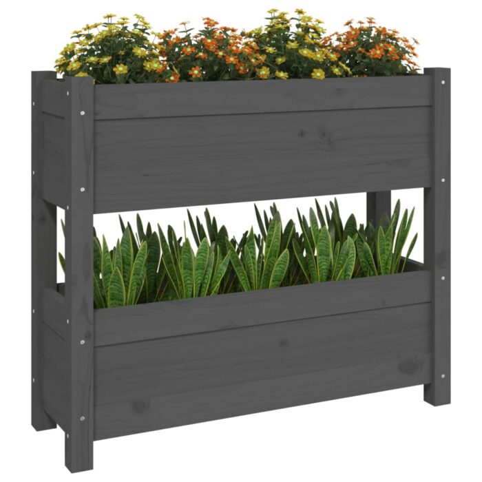 Jardinière Gris 77x25x66 cm Bois massif de pin – Image 2