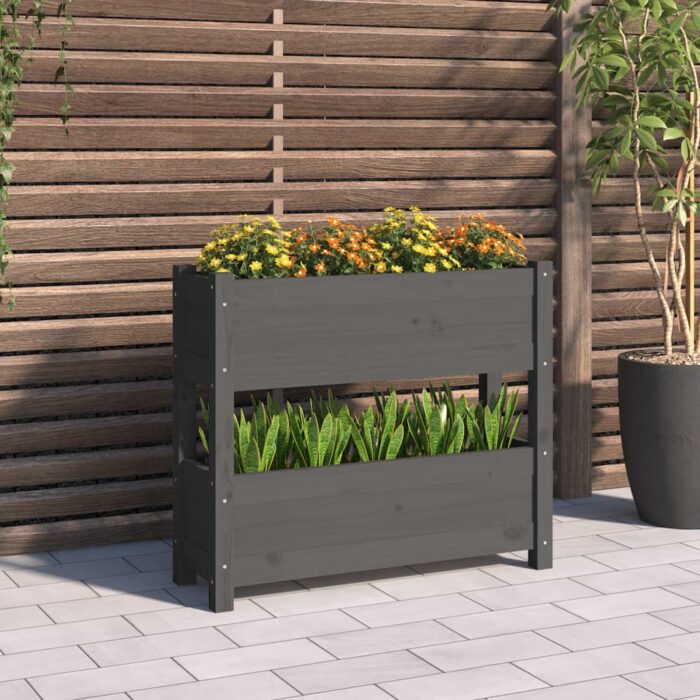 Jardinière Gris 77x25x66 cm Bois massif de pin – Image 1