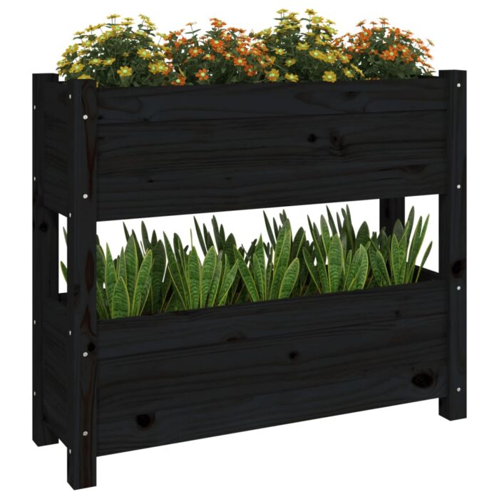 Jardinière Noir 77x25x66 cm Bois massif de pin – Image 2