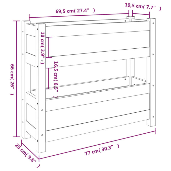 Jardinière Noir 77x25x66 cm Bois massif de pin – Image 7