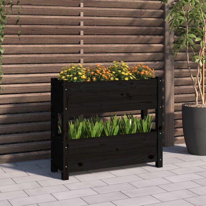 Jardinière Noir 77x25x66 cm Bois massif de pin – Image 1