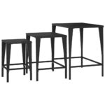 Tables gigognes 3 pcs noir résine tressée – Image 2