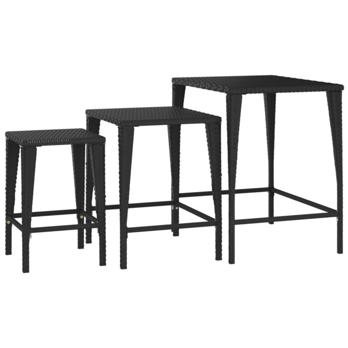 Tables gigognes 3 pcs noir résine tressée – Image 2