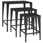 Tables gigognes 3 pcs noir résine tressée – Image 3