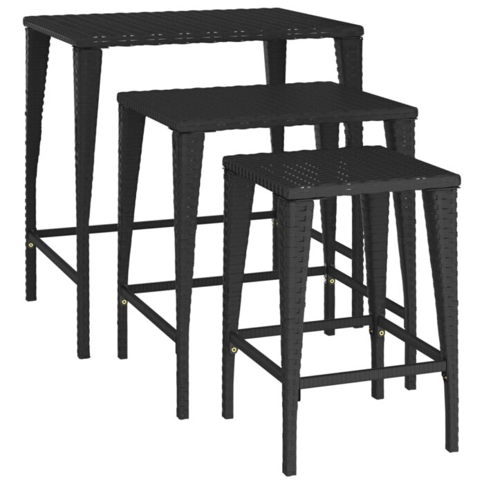 Tables gigognes 3 pcs noir résine tressée – Image 3