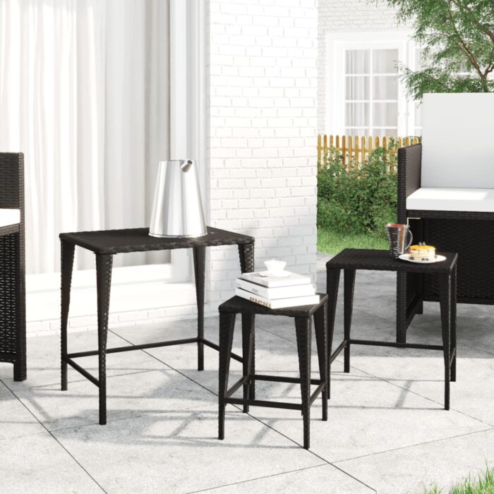 Tables gigognes 3 pcs noir résine tressée – Image 1