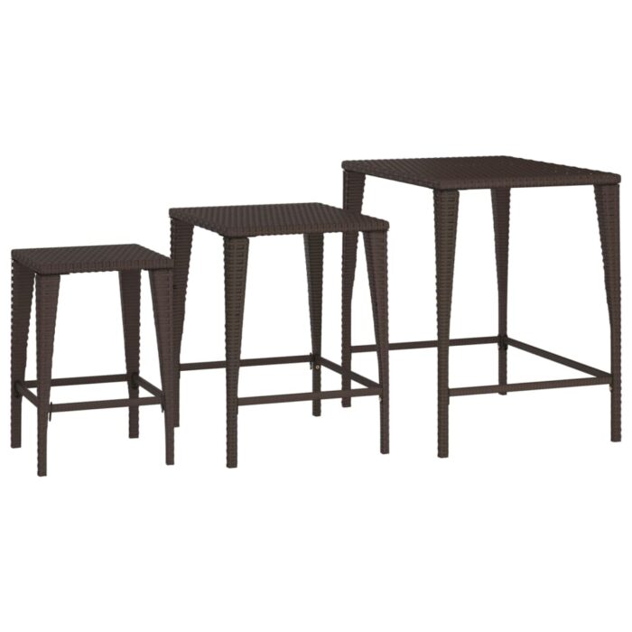 Tables gigognes 3 pcs marron résine tressée – Image 2