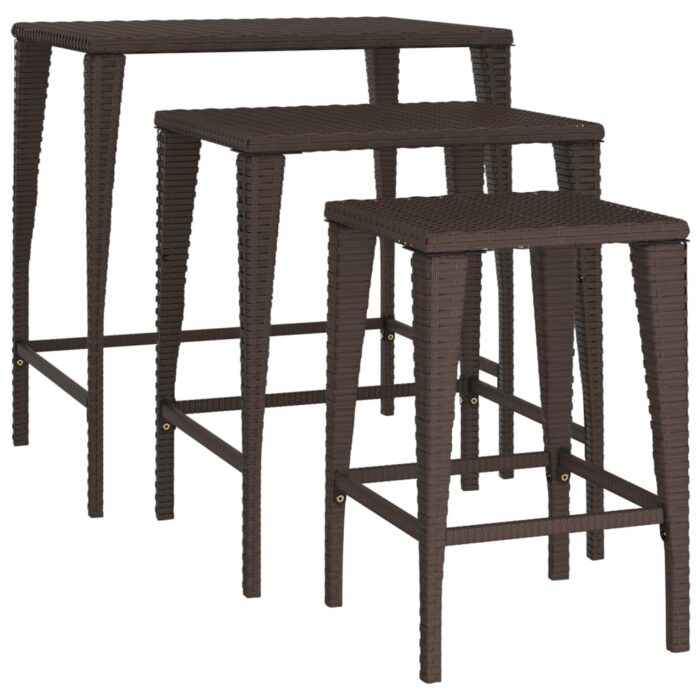 Tables gigognes 3 pcs marron résine tressée – Image 3