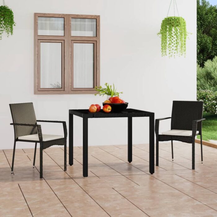 Chaises de jardin lot de 2 avec coussins Résine tressée Noir – Image 1