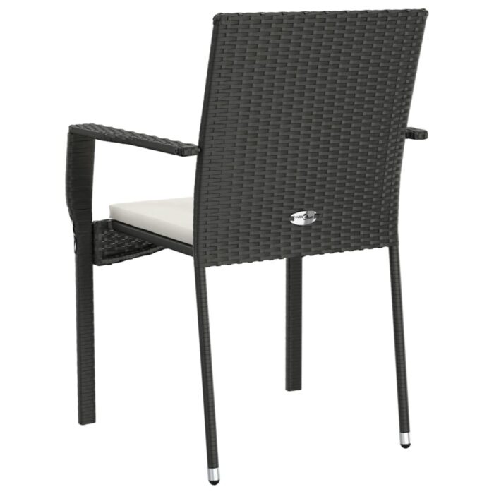 Chaises de jardin lot de 4 avec coussins Résine tressée Noir – Image 5
