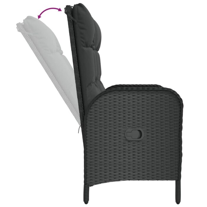 Banc de jardin inclinable avec coussins 107 cm Poly rotin Noir – Image 5