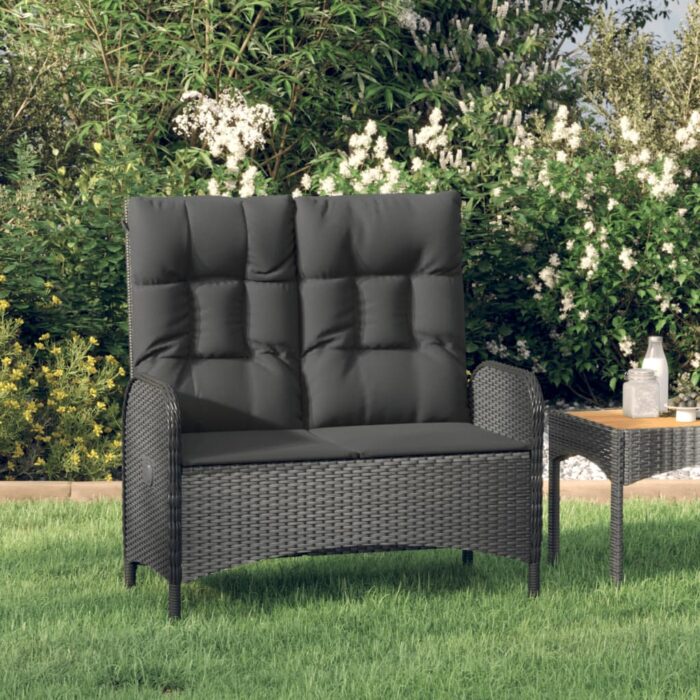 VXL8720845679569_m_en_hd_1.jpg Banc de jardin inclinable avec coussins 107 cm Poly rotin Noir – Image 1