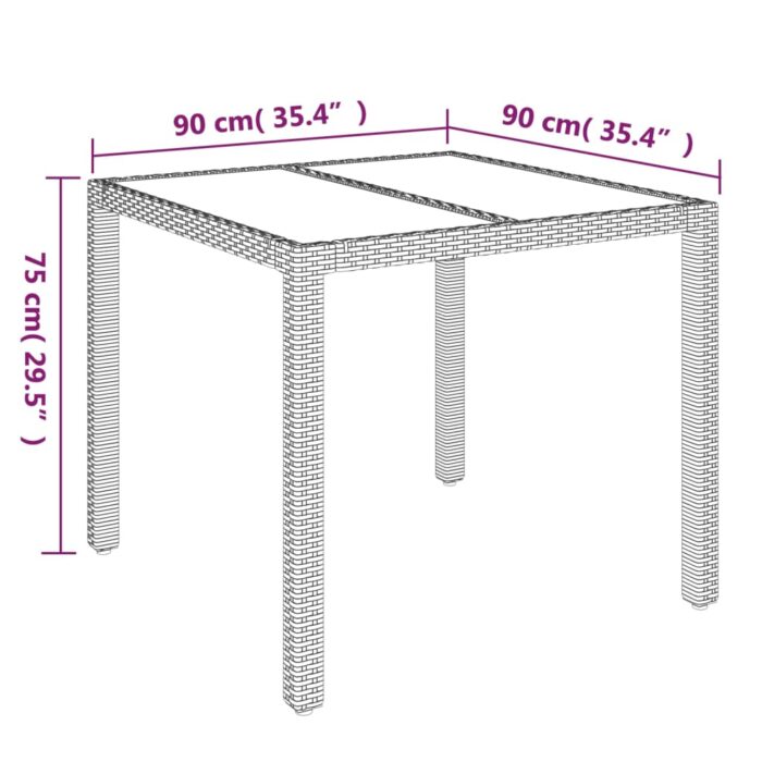 Table de jardin dessus en verre Gris 90x90x75 cm Résine tressée – Image 5