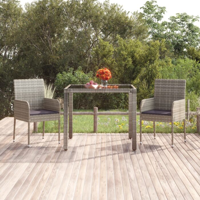 Table de jardin dessus en verre Gris 90x90x75 cm Résine tressée – Image 1