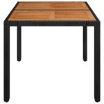 Table de jardin dessus en bois Noir 90x90x75 cm Résine tressée – Image 2