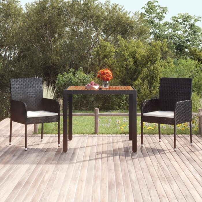 Table de jardin dessus en bois Noir 90x90x75 cm Résine tressée – Image 1