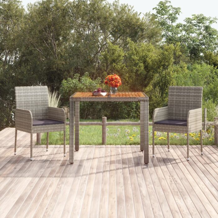 Table de jardin dessus en bois Gris 90x90x75 cm Résine tressée – Image 1