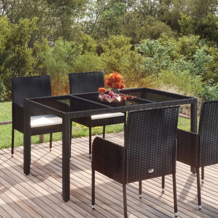 Table de jardin dessus en verre Noir 150x90x75cm Résine tressée – Image 1