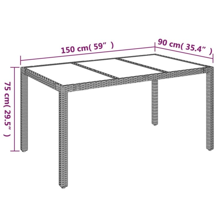 Table de jardin dessus en verre Gris 150x90x75cm Résine tressée – Image 5