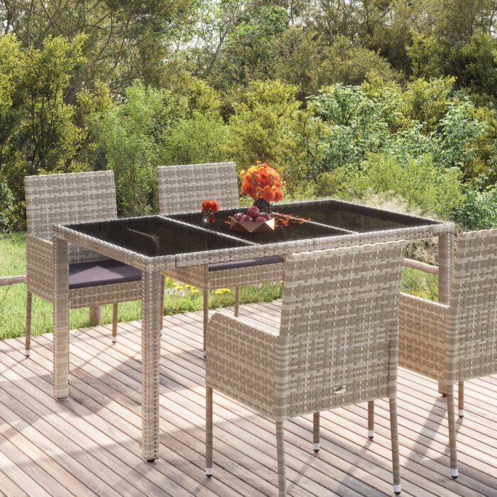 Table de jardin dessus en verre Gris 150x90x75cm Résine tressée – Image 1