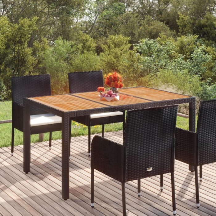 Table de jardin dessus en bois Noir 150x90x75 cm Résine tressée – Image 1