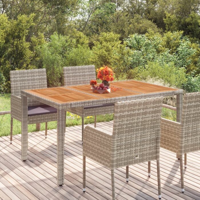 Table de jardin dessus en bois Gris 150x90x75 cm Résine tressée – Image 1