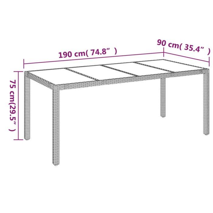 Table de jardin dessus en verre Gris 190x90x75cm Résine tressée – Image 5
