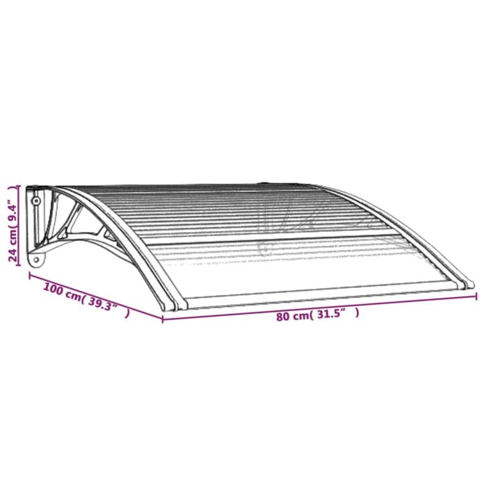 Auvent de porte Gris et transparent 100x75 cm Polycarbonate – Image 4