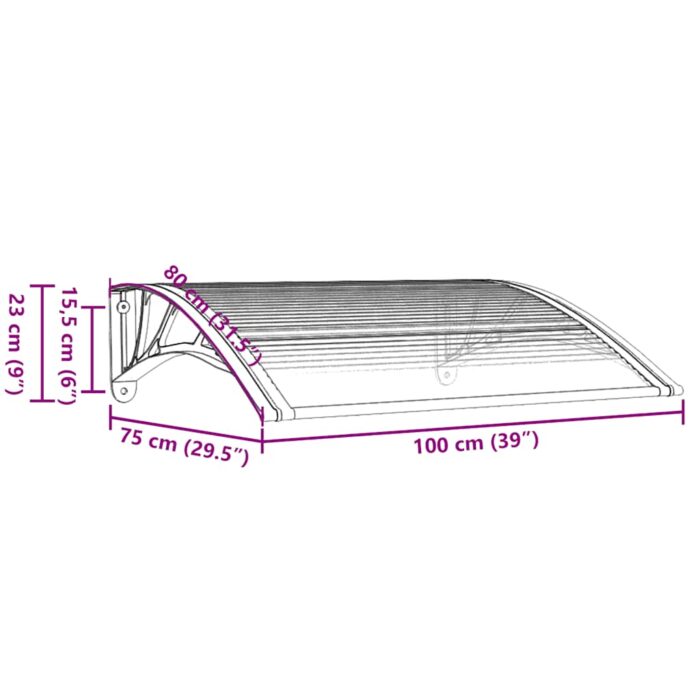 Auvent de porte Gris et transparent 100x75 cm Polycarbonate – Image 5