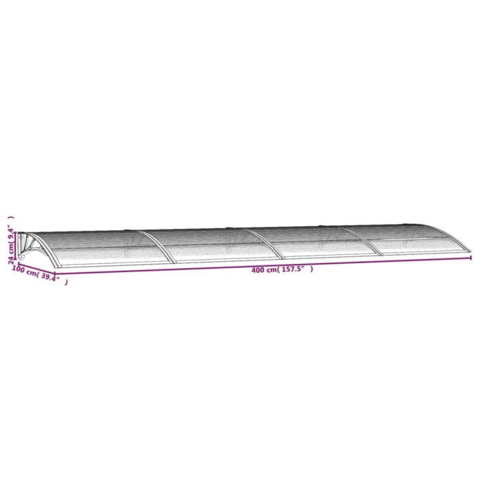 Auvent de porte Gris 400x100 cm Polycarbonate – Image 4