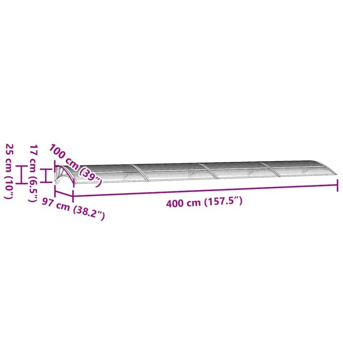 Auvent de porte Gris 400x100 cm Polycarbonate – Image 5